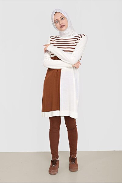 Alvina Two-Color Knitted Tunic with Striped Detail 42005