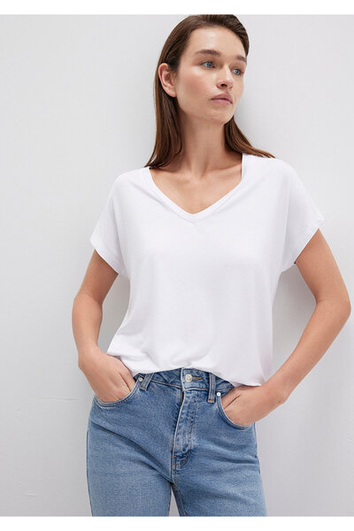 Mavi Λευκό παχύρρευστο T-shirt με λαιμόκοψη - κανονική εφαρμογή167714-620