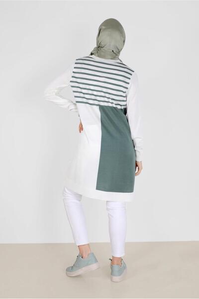 Alvina Two-Color Knitted Tunic with Striped Detail 42005