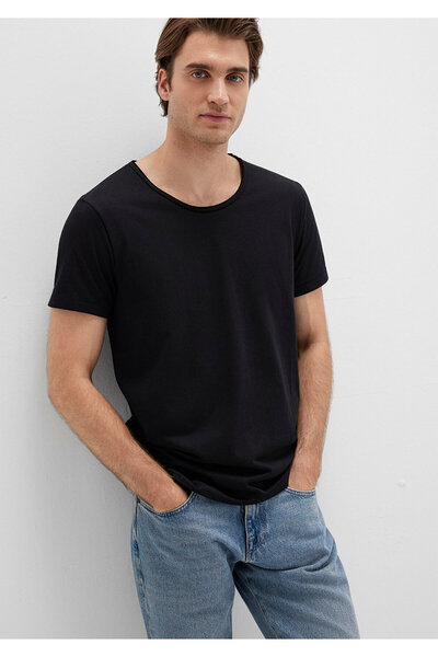 Mavi Черна вталена тениска - яка с детайли, вталена кройка064019-20933