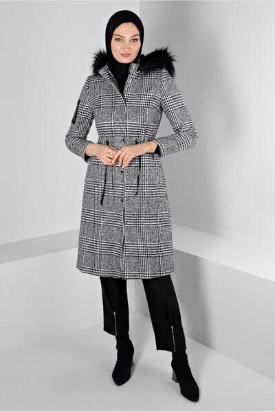 Alvina Капюшон з хутром, картатий капюшон, пальто з візерунком 90347