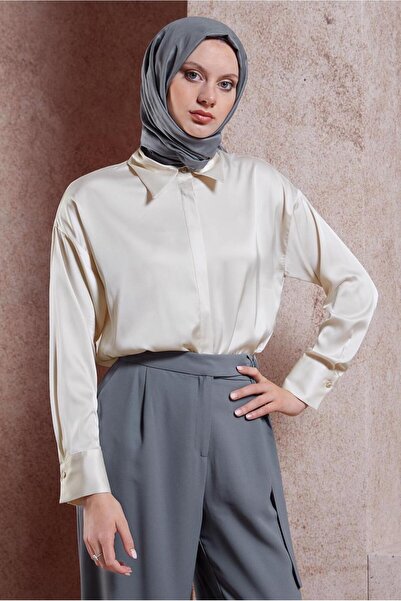 Alvina Satin Shirt Blouse - 44430 Model