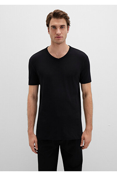 Mavi Μπλουζάκι με λαιμόκοψη σε μαύρο ραβδωτό μπλουζάκι - Εφαρμογή κοπής063748-900