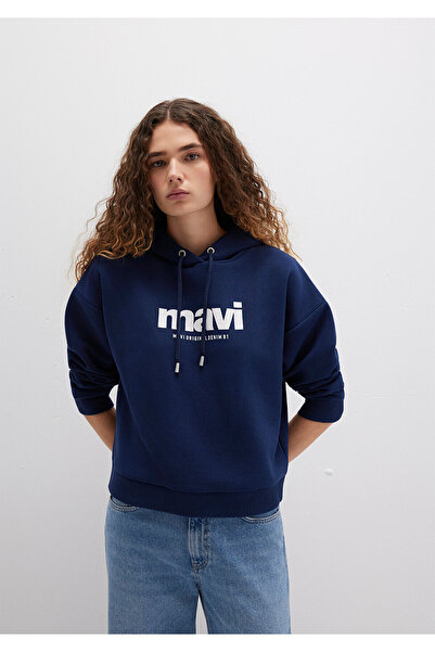Mavi Logo Baskılı Kapüşonlu Lacivert Sweatshirt 168334-70488