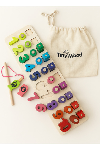 tiny wood Ahşap Manyetik Olta ile Balık Tutma & Sayı Sıralama Oyunu – Montess...
