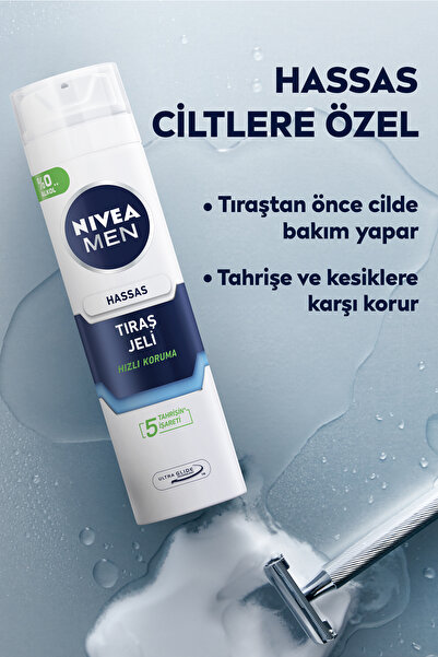 NIVEA MEN Erkek Hassas Ciltlere Özel Tıraş Jeli 200ml, Tahriş ve Kesik Karşıtı, Alkolsüz Formül, X2 Adet
