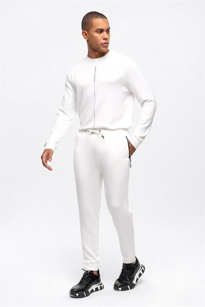 Back And Bond Beyaz Regular Fit Beli Bağcıklı Jogger Pantolon