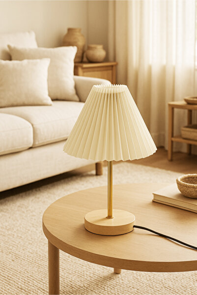 HOMİNG Homing Lotus Gold Wooden Base Lampshade Cream