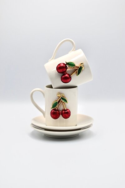 iQey Home طقم أكواب بورسلين بتفاصيل الكرز - شخصين