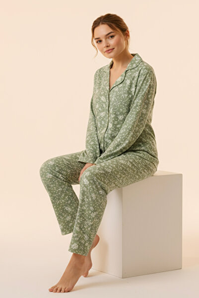 Bravie Suede Shirt Pajama Set 7006 Nature Green