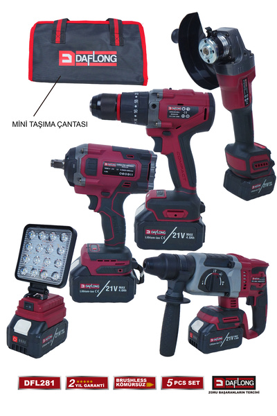 DAFLONG 5'Lİ USTA SETİ 130NM MATKAP+1600NM SOMUN S.+6 KADEME DEVİR AYARLI SPİRAL-HİLTİ-FENER DFL-281