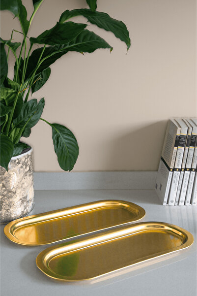Sarkap Home 2'li Oval Sunumluk Tepsi - Gold