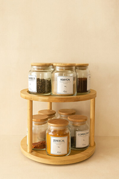 KaiHome طقم توابل زجاجي مكون من 10 قطع مع حامل دوار من الخيزران وغطاء مكنسة ك...