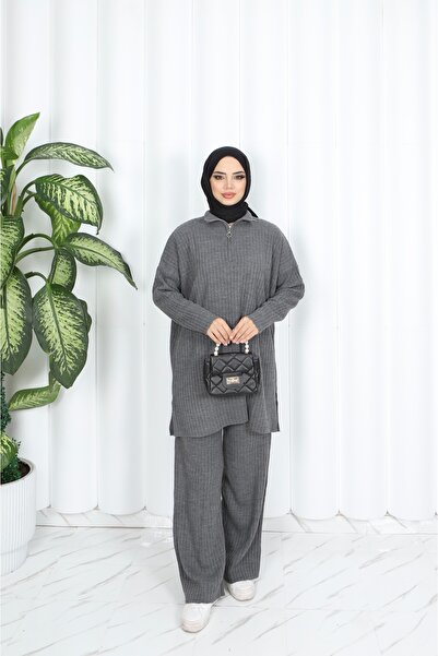 NİSUM MODA NISUM طقم تريكو بياقة وسحاب وبنطلون