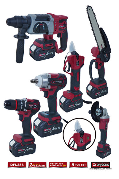 DAFLONG PRO ÇANTALI 6' LI SET YEDEK BIÇAKLI DİJİTAL BAĞ MAKASI+ ÇİFT PALA ÇİFT ZİNCİR BUDAMA DFL-286