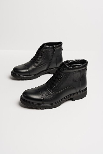 İmerShoes Günlük Erkek Hakiki Deri Siyah Bot Büyük Numara Postal Içi Kürklü Fermuarlı Ayakkabı 081