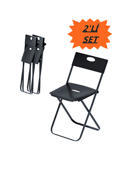 Flinder 2'li Katlanır Bahçe Sandalyesi, Balkon, Mutfak Siyah Kamp Sandalye Pr...