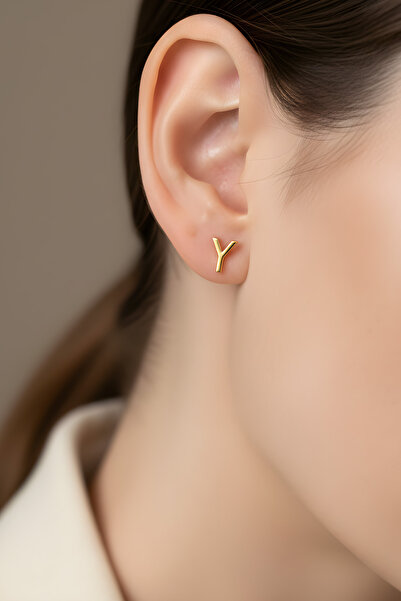 So CHIC... My Story Y Harfi 18 Ayar Sarı Altın Kaplama Gümüş Tek Küpe