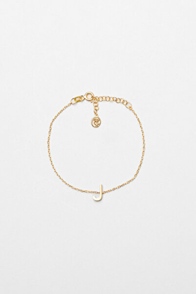 So CHIC... My Story J Harfi 18 Ayar Sarı Altın Kaplama 18 Cm Gümüş Bileklik