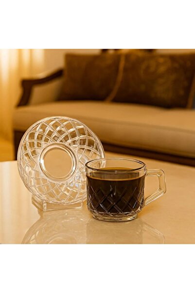 Dania Clear Glass Tea Cup and Saucer Set - 6 Cups + 6 Saucers