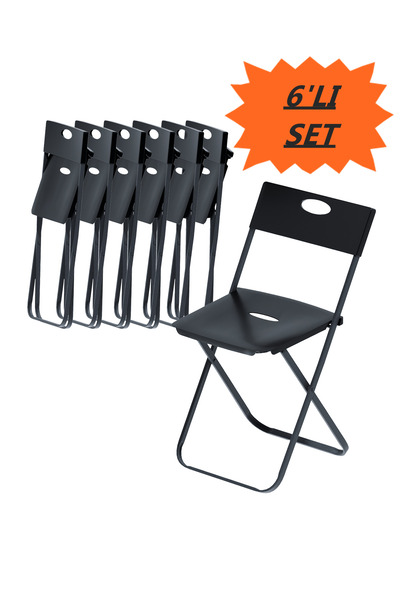 Flinder 6'lı Katlanır Bahçe Sandalyesi, Balkon, Mutfak Siyah Kamp Sandalye Pr...