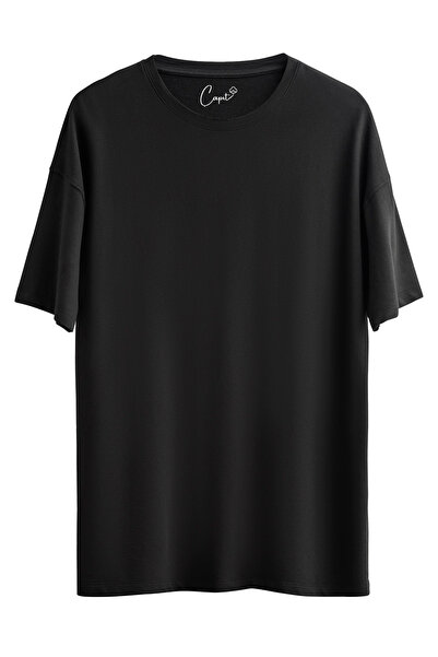 Çapıt Tricou oversize negru din bumbac, cu mânecă scurtă și decolteu în formă...