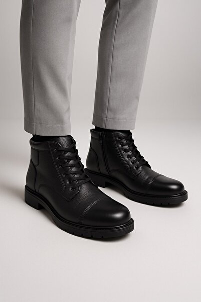 İmerShoes Günlük Erkek Hakiki Deri Siyah Bot Büyük Numara Postal Içi Kürklü Fermuarlı Ayakkabı 081