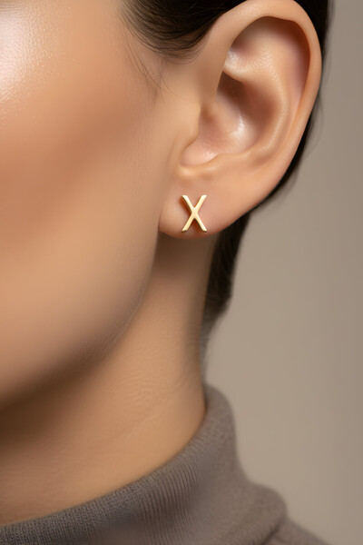 So CHIC... My Story X Harfi 18 Ayar Sarı Altın Kaplama Gümüş Tek Küpe