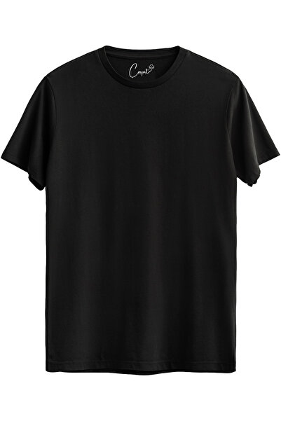 Çapıt تي شيرت أسود أساسي مصنوع من القطن بنسبة 100% ورقبة مستقيمة ومقاس قياسي