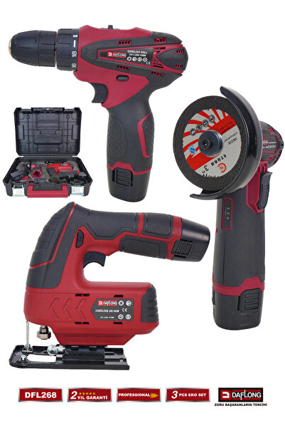 DAFLONG PRO BAKIR SARGILI MİNİ 3'LÜ HOBİ SETİ 76MM TAŞLAMA+DEKUPAJ+ARMUT BATARYA MATKAP DFL-268