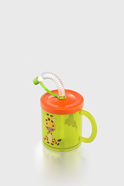 Renga Ruby Giraffe Patterned 210 ml Pp Baby Cup with Straw and Handle 142003 Green-Orange