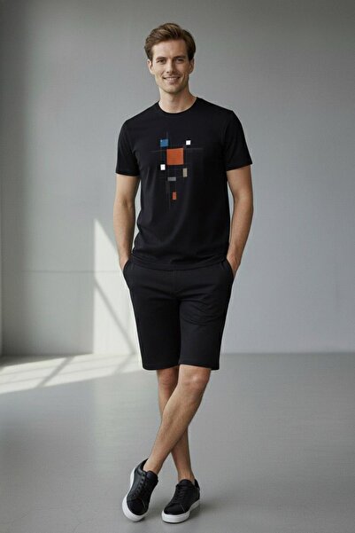 Sabri Özel Baskılı Bisiklet Yaka Erkek T-Shirt Siyah