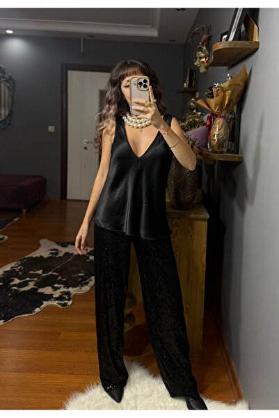 MODAGK Sequined Elastic Waist Casual Pants