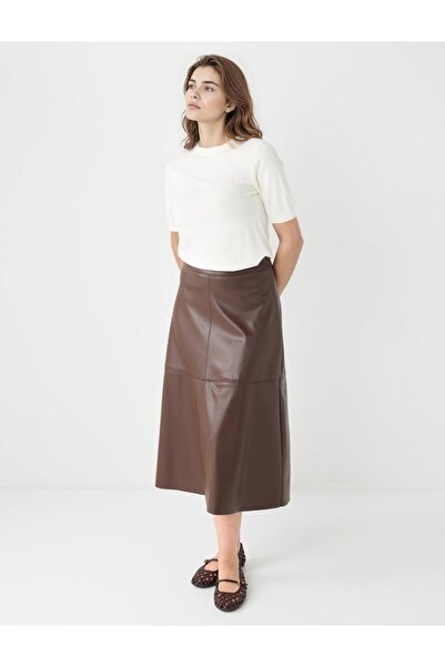 Jimmy Key Fusta maro confortabilă croială cu talie normală aspect de piele midi