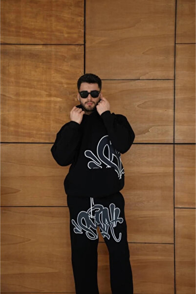 MODA Mdb Men's Hooded Tracksuit Set Graffiti Printed Oversized Comfortable Fit, Kangaroo Pocket, Treetwear Ta