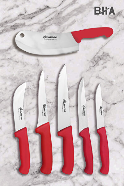 Sürmene Bıçakçı Hacı Ahmet BHA Satırlı Beşli Set Doğrama Sıyırma Yüzme Sebze Satır Kasap Günlük Kullanım Bıçak Seti