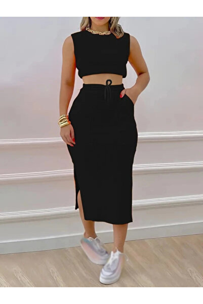 Modayakamoz Women's Two Yarn Crop Skirt Double Set