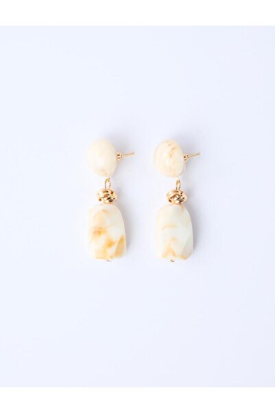 Jimmy Key Krem Rengi Mermer Görünümlü Sallanan Zarif Küpe