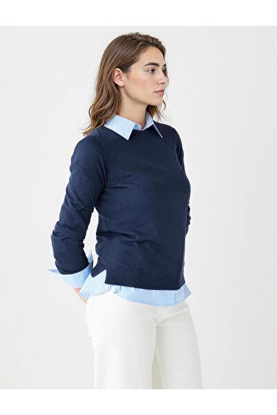 Jimmy Key Lacivert Bisiklet Yaka Uzun Kollu Yün Karışımlı Triko Kazak