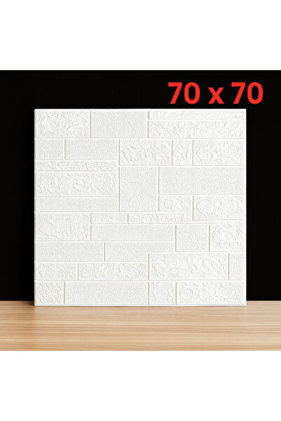 Tetik 6 adet 70x70cm Beyaz 3d Dekoratif Kendinden Yapışkanlı esnek Taş Ev Tuğ...