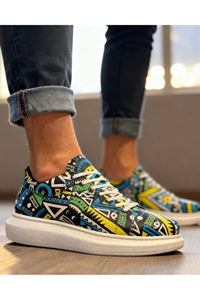 Knack Ψηλή σόλα με πολύχρωμη στάμπα casual παπούτσι 046 κίτρινο (λευκή σόλα)