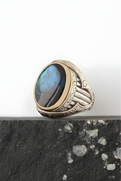 Takıdepo Oval Model Okyanus Sedefi Taşlı Gümüş Yüzük