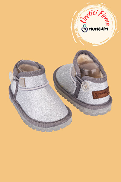 Mumenim Aurora Girls' and Baby's Silvery Silver Boots - Orthopedic Non-Slip Sole Warm and Comfortable Winter Boots