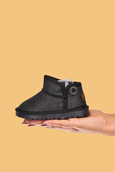 Mumenim Aurora Kız Çocuk ve Bebek Simli Siyah Bot - Ortopedik Kaymaz Taban Sıcak Tutan Rahat Kışlık Kar Botu