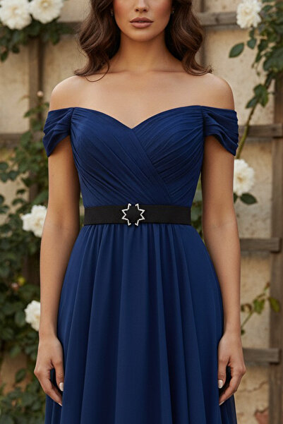 PİNKMARK PINKMARK Femei - Curea de cauciuc reglabilă cu lățime de 4 cm, cu strasuri de zircon acoperite cu argint PMKM25722