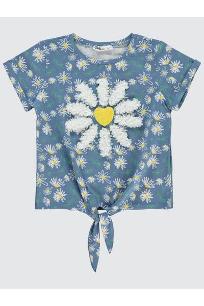 Civil Girls Papatya Printed Laser Embroidered T-Shirt for 6-9 Years - Blue 8-...