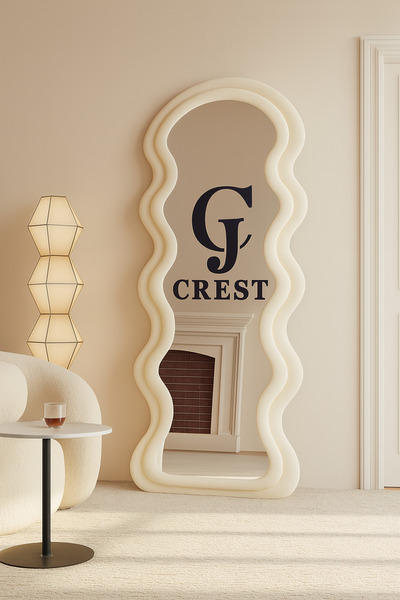 Crestj مرآة باللون الأبيض العاجي بإطار من القماش المخملي