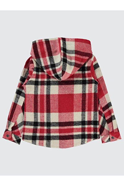 Civil Boys Kapşonlu Ekoseli 10-13 Yaş Gömlek - Kırmızı 12-13 Yaş