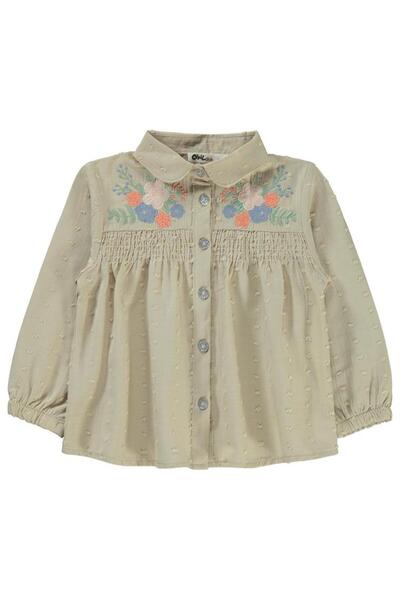 Civil Girls Çiçek Nakışlı 2-5 Yaş Gömlek - Bej 5-6 Yaş