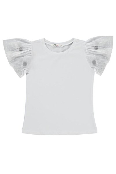 Civil Girls 4-9 Years Old T-Shirt with Pompom Sleeves - White 6-7 Years Old